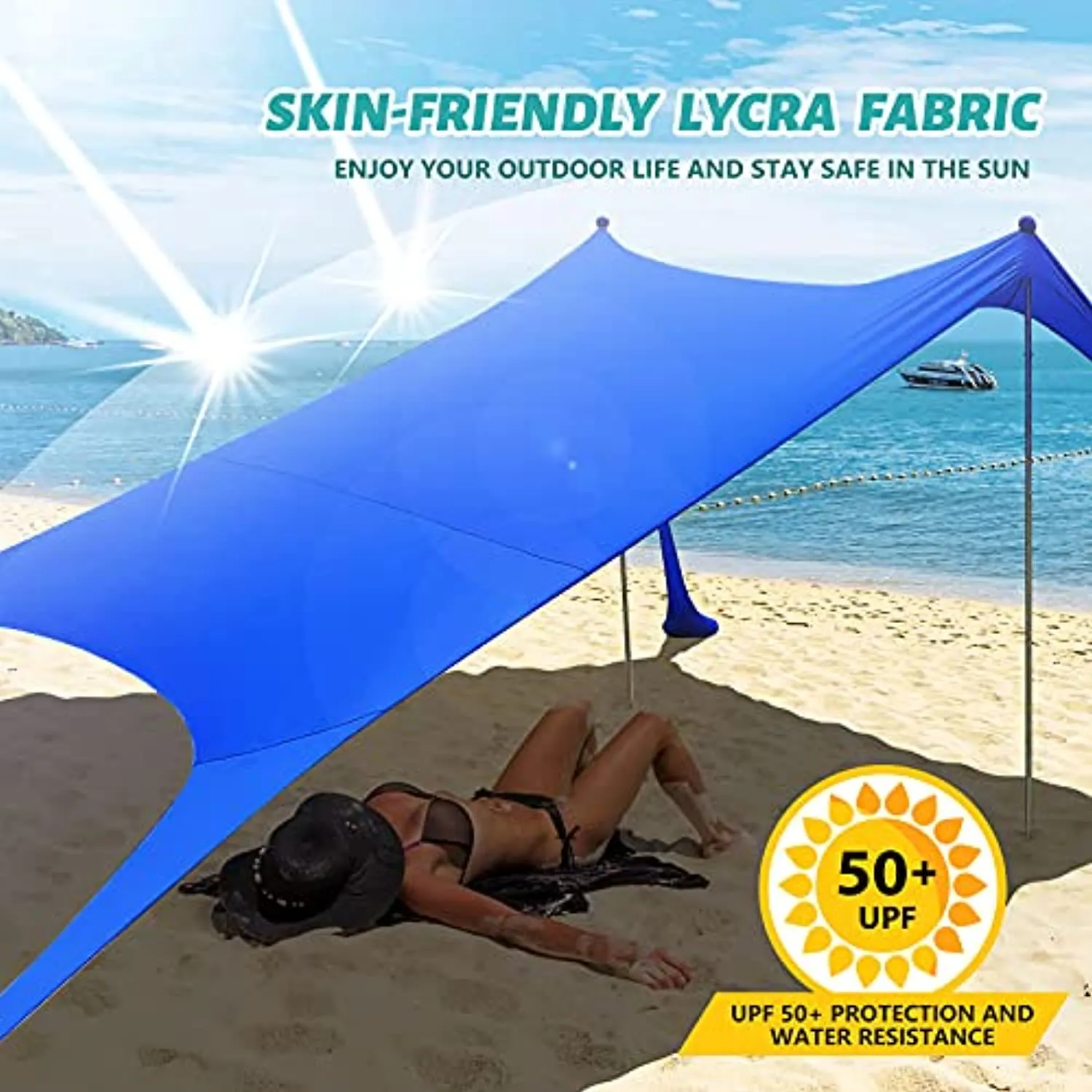 PETNOZ Beach Tent Canopy Sun Shade UPF50 , Easy Pop Up Anti-Wind Sun Shelter with Stability Poles/Carry Bag/Ground Pegs/Sand Shovel, Portable Sunshade for Beach Camping (Navy Blue, 7.5×7.5 FT 2 Pole)