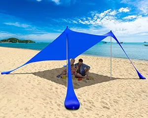PETNOZ Beach Tent Canopy Sun Shade UPF50 , Easy Pop Up Anti-Wind Sun Shelter with Stability Poles/Carry Bag/Ground Pegs/Sand Shovel, Portable Sunshade for Beach Camping (Navy Blue, 7.5×7.5 FT 2 Pole)