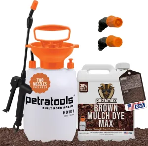 PetraTools 1-Gallon Pump Sprayer & PETRAMAX Brown Mulch Dye Bundle – Complete Landscaping Solution for Reviving Mulch Color and Enhancing Curb Appeal – Ideal for Garden and Lawn Maintenance