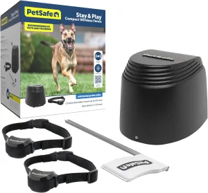 PetSafe Stay & Play Compact Wireless 2-Dog Fence, LCD Screen to Adjust The Circular Boundary, Secure up to 3/4 Acre Area, Use for All Your Pets, Portable System