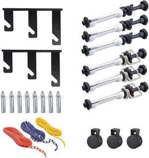 Photography Backdrop Wall Mount 3 Roller Support System, Manual Photo Background Ceiling Holder, Including 2 Tri-fold Hooks, 6 Expand Bars, 3 Chains, for Home Studio Live Stream Game Video