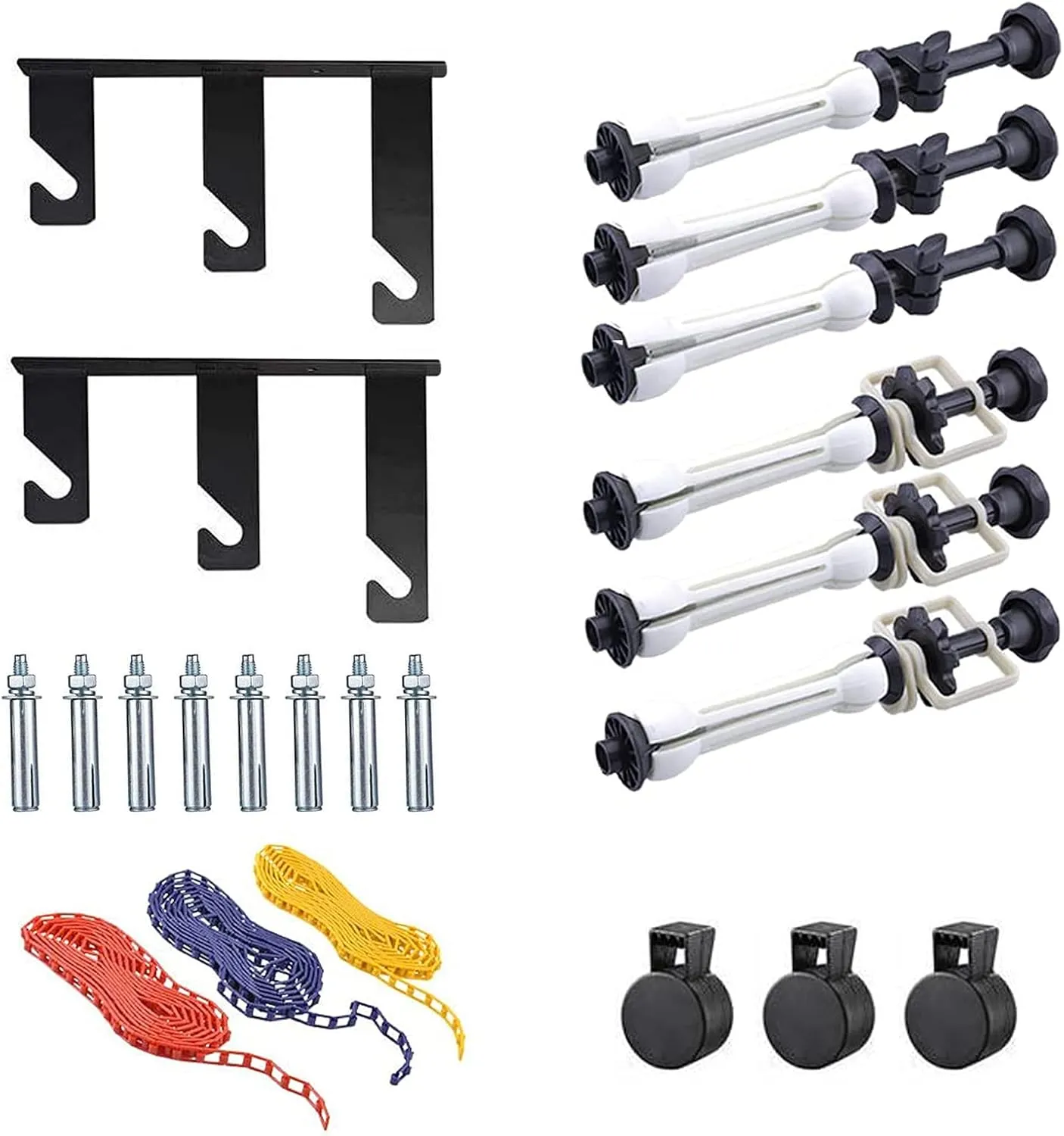Photography Backdrop Wall Mount 3 Roller Support System, Manual Photo Background Ceiling Holder, Including 2 Tri-fold Hooks, 6 Expand Bars, 3 Chains, for Home Studio Live Stream Game Video