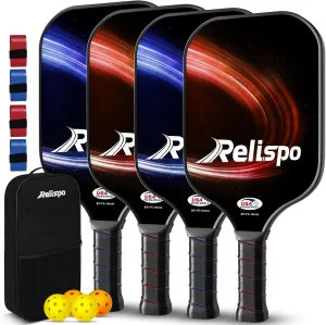 Pickleball Paddles Set of 2/4, USAPA Approved Pickleball Set Fiberglass Surface Honeycomb Core Pickleball Rackets with 4 Indoor & Outdoor Balls Carry Bag & Grip Tapes, Gifts for Beginners & Pros