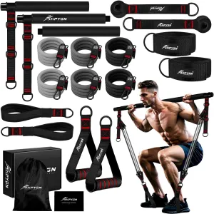 Pilates Bar Kit with Resistance Bands, Heavy Duty Multifunctional Pilates Workout Equipment for Strength Training, HIPS, Back, Arms, Abs, Shoulders, Portable Home Gym & Travel Fitness Gear for Men