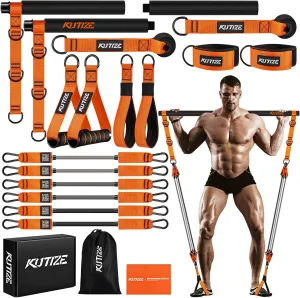 Pilates Bar Kit with Resistance Bands, Heavy Duty Pilates Equipment for Men, Strength Training Bar for Legs, Hip, Waist Back, Arm, Abs, Chest, Shoulders, Portable Home Gym Full Body Workout Equipment