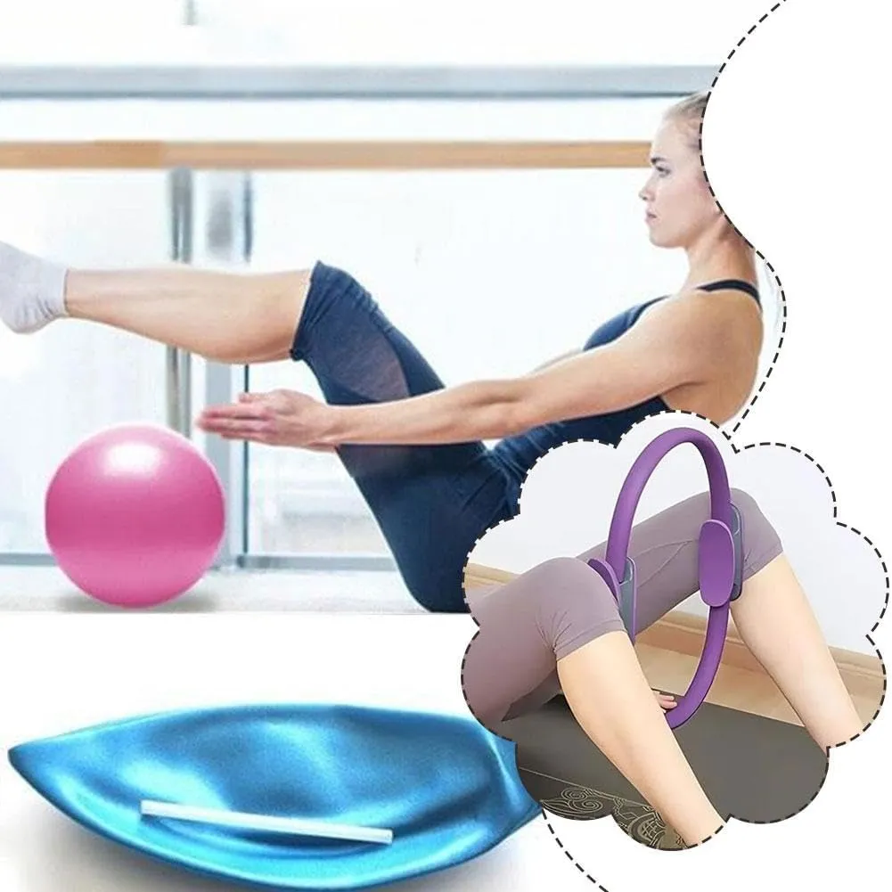 Pilates Essentials Kit for Women, 2025 New Betters-M- Pilates Rings Booty Bands Set, Yoga Ball 25cm Figure 8 Resistance Band Yoga Bands Portable Fitness Equipment for Stretching (Gray 1set)