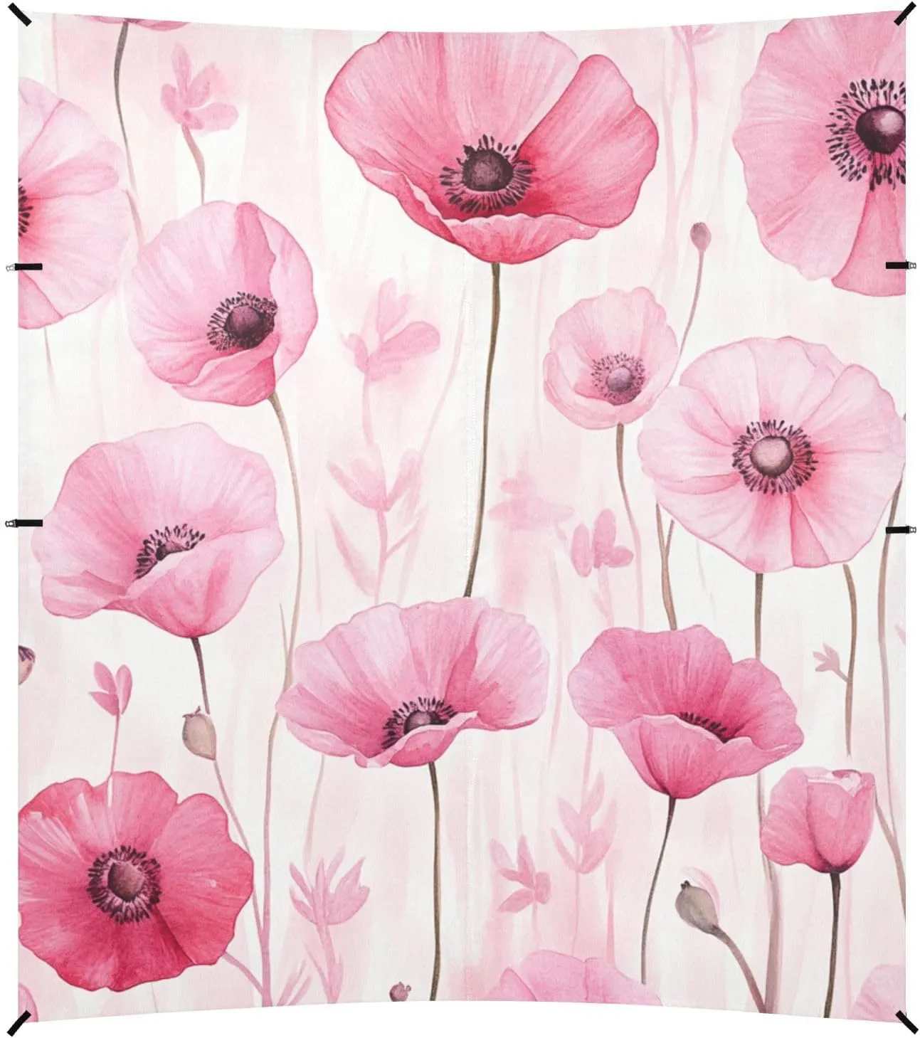 Pink Poppy Flower Beach Canopy UPF50 Easy Setup Outdoor Sun Shade with Sand Shovel, Sandbags for Family Trips, Picnics & Camping