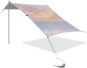 Pink Sunset by The Seaside Designed UPF50 Foldable Beach Tent Waterproof Outdoor Sun Shade with Sandbags, Sand Shovel, Poles for Camping, Picnics, Backyard & Fishing casitas de Playa para