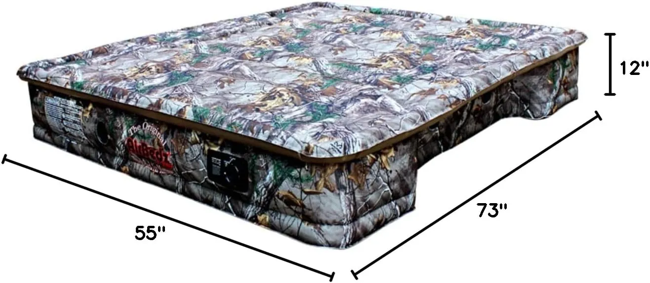 Pittman Outdoors AirBedz Mid-Size, Short Bed Truck Bed Air Mattress - 6-6.5' Long, Built-in Rechargeable Battery Air Pump, Realtree Camo, Carry Bag, Patch Kit, 73"x 55"x 12".