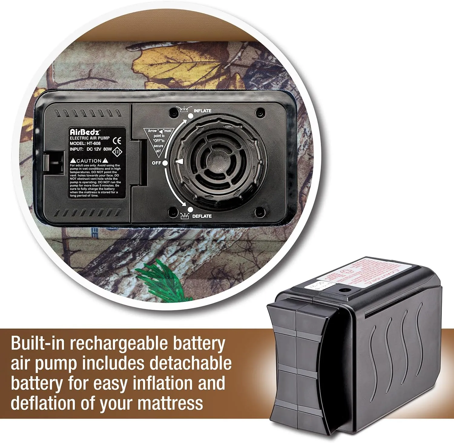 Pittman Outdoors AirBedz Mid-Size, Short Bed Truck Bed Air Mattress - 6-6.5' Long, Built-in Rechargeable Battery Air Pump, Realtree Camo, Carry Bag, Patch Kit, 73"x 55"x 12".