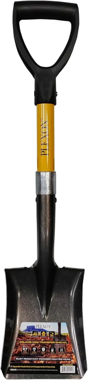 Plexon 27" Square Mini Transfer Shovel with High-Strength 50Mn Steel Blade, Weather-Resistant Fiberglass Handle & Ergonomic D-Grip–Ideal for Snow,Landscaping,Gardening,Outdoor Work,Car Shovel
