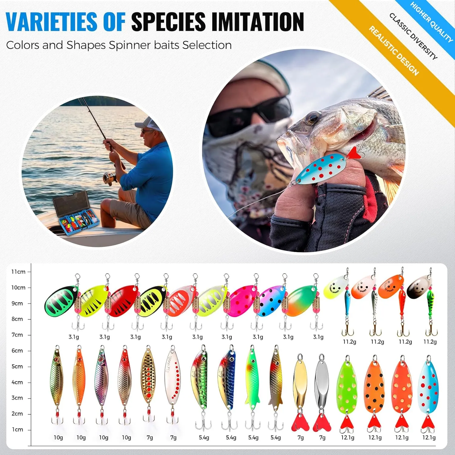PLUSINNO Fishing Lures Spinner baits for Bass - 16/32 pcs Spinner Lures Kit with Portable Carry Bag, Hard Metal Spinner Baits for Trout