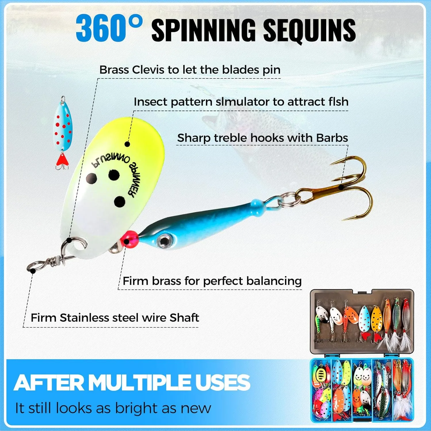 PLUSINNO Fishing Lures Spinner baits for Bass - 16/32 pcs Spinner Lures Kit with Portable Carry Bag, Hard Metal Spinner Baits for Trout