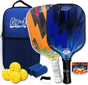 Pop-Pop Sports Pickleball Set, 2 Premium Fiberglass Paddles, 4 Balls, Carrying Bag, USAPA Approved