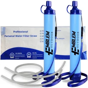 Portable Survival Water Filter Straw for Emergencies. Emergency Water Filtration to Purify Water When Camping, Hiking, or During a Disaster. Personal Water Filter and Purifier for Travel (2 Pack)