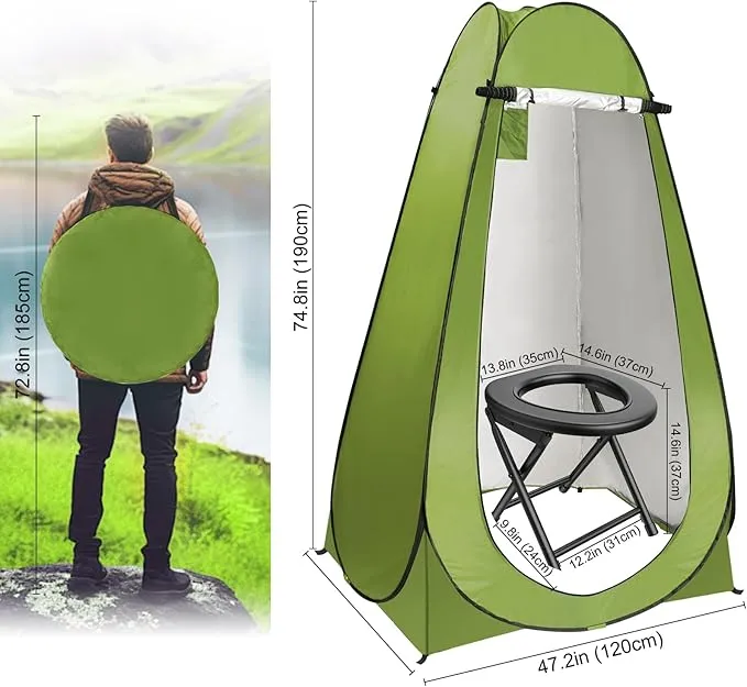 Portable Toilet Kit for Adults, Foldable Portable Camping Toilet with Pop up Privacy Tent, 300LBS Washable Instant Portable Toilet Set, Outdoor Camping Shower Tents Changing Room