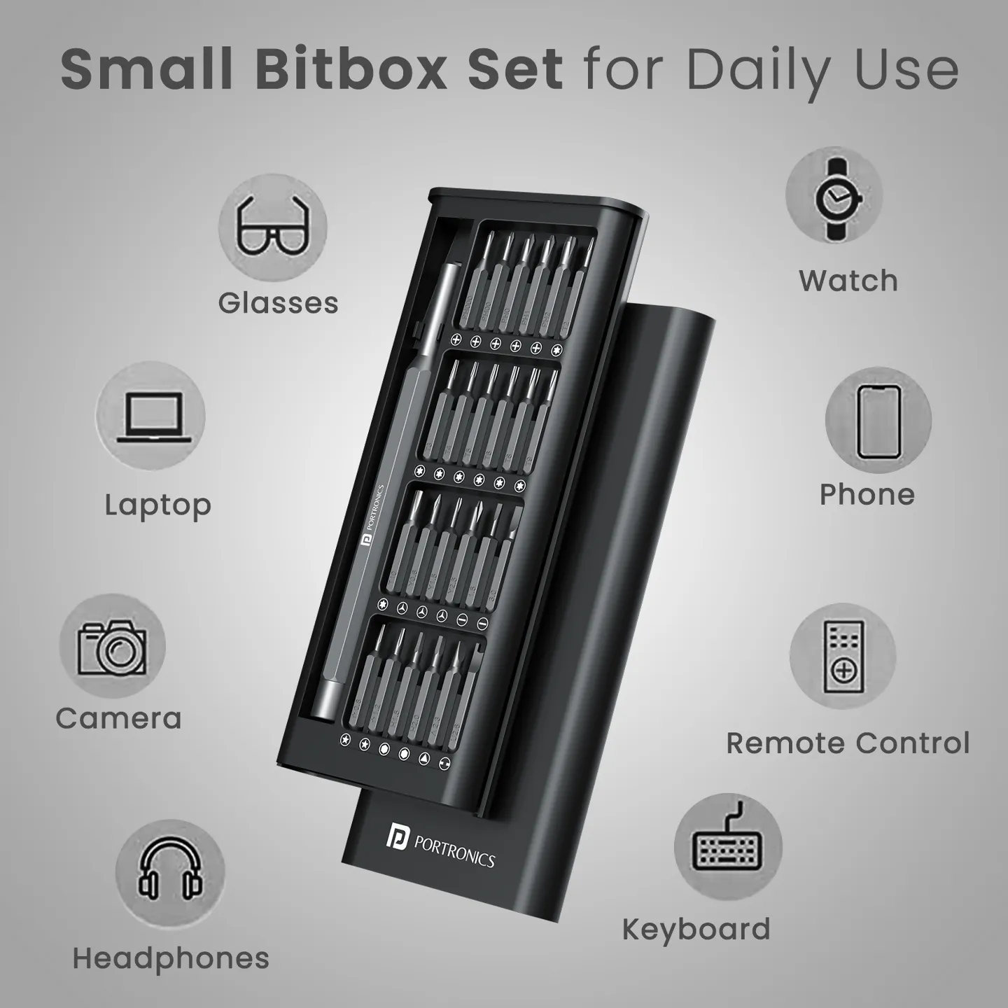 Portronics Bit Box 24-in-1 Compact Tool Kit with Magnetic Bit Holder