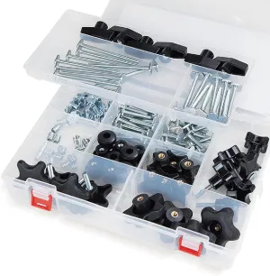 POWERTEC 71128 128 Piece Set T-Track Knob Kit, 5/16"-18 Threaded Bolts and Washers, T Track Bolts, T Track Accessories for Woodworking Jigs and Fixtures