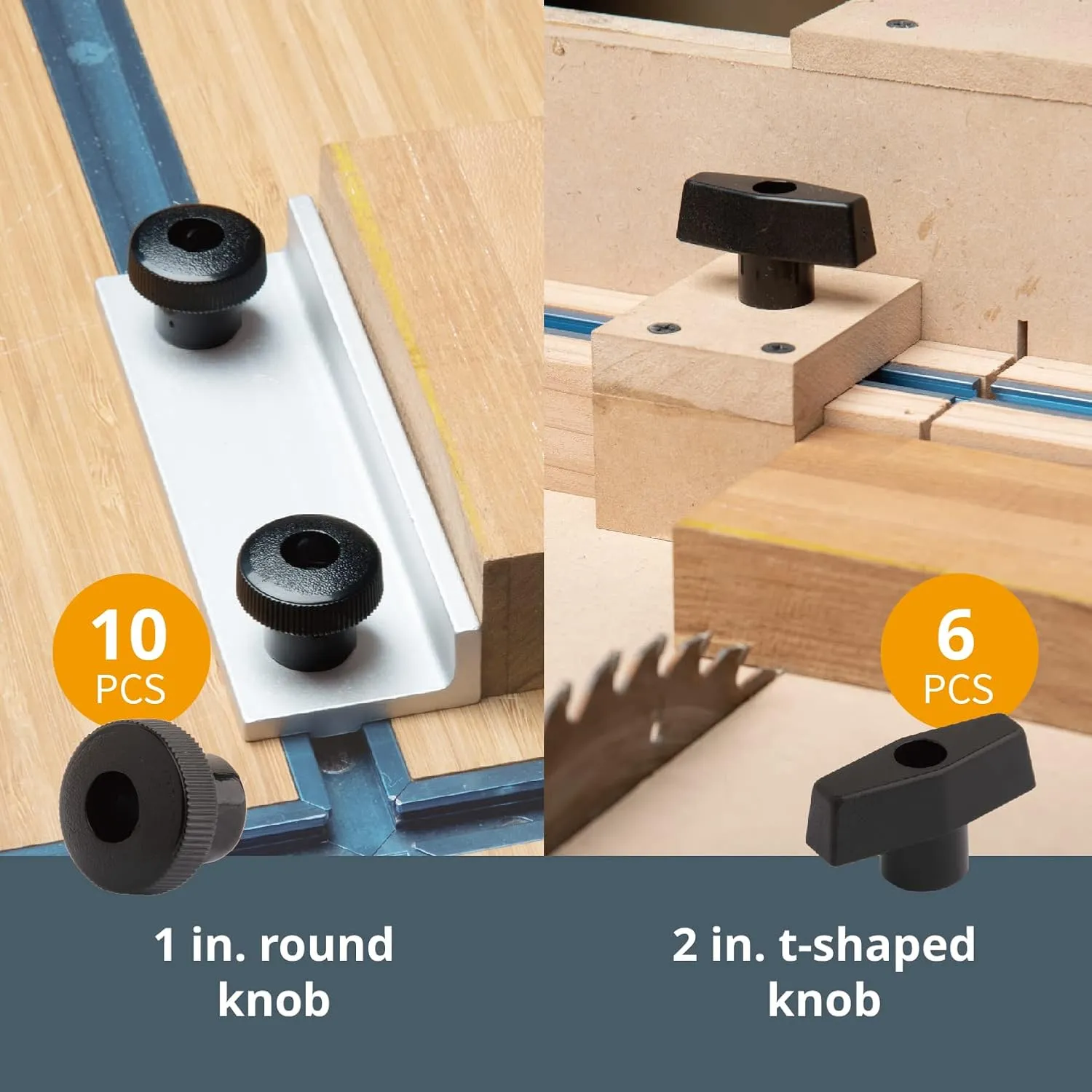 POWERTEC 71128 128 Piece Set T-Track Knob Kit, 5/16"-18 Threaded Bolts and Washers, T Track Bolts, T Track Accessories for Woodworking Jigs and Fixtures