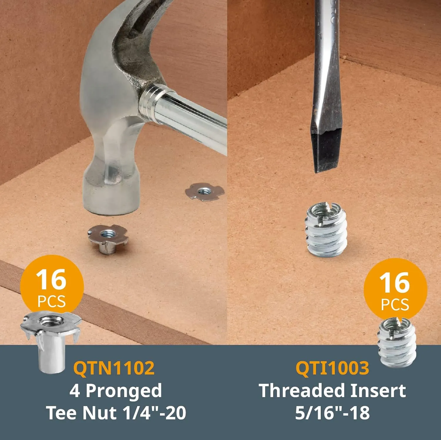 POWERTEC 71128 128 Piece Set T-Track Knob Kit, 5/16"-18 Threaded Bolts and Washers, T Track Bolts, T Track Accessories for Woodworking Jigs and Fixtures
