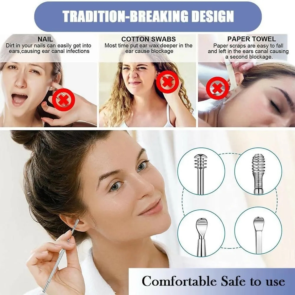 Premium 6-Piece Stainless Steel Ear Wax Removal Kit – Reusable Ear Picks with Case for Safe & Hygienic Ear Cleaning (Random Color)