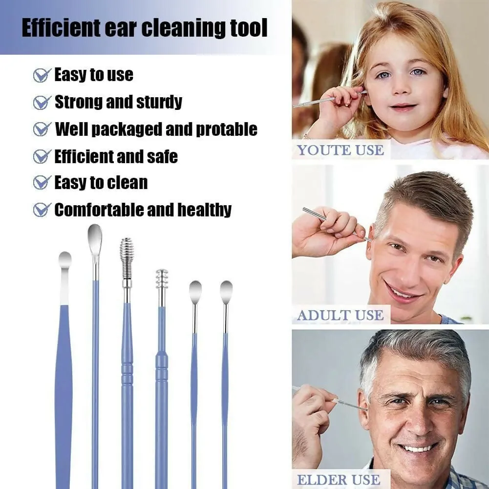 Premium 6-Piece Stainless Steel Ear Wax Removal Kit – Reusable Ear Picks with Case for Safe & Hygienic Ear Cleaning (Random Color)