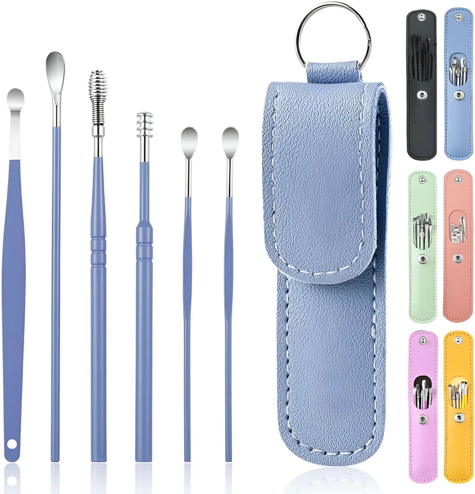 Premium 6-Piece Stainless Steel Ear Wax Removal Kit – Reusable Ear Picks with Case for Safe & Hygienic Ear Cleaning (Random Color)