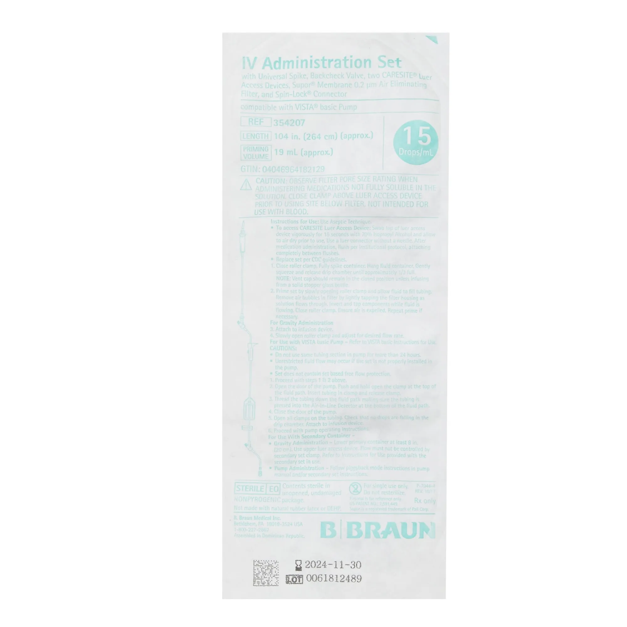 Primary IV Administration Set Caresite Gravity 2 Ports 15 Drops / mL Drip Rate 0.2 Micron Filter 104 Inch Tubing Solution