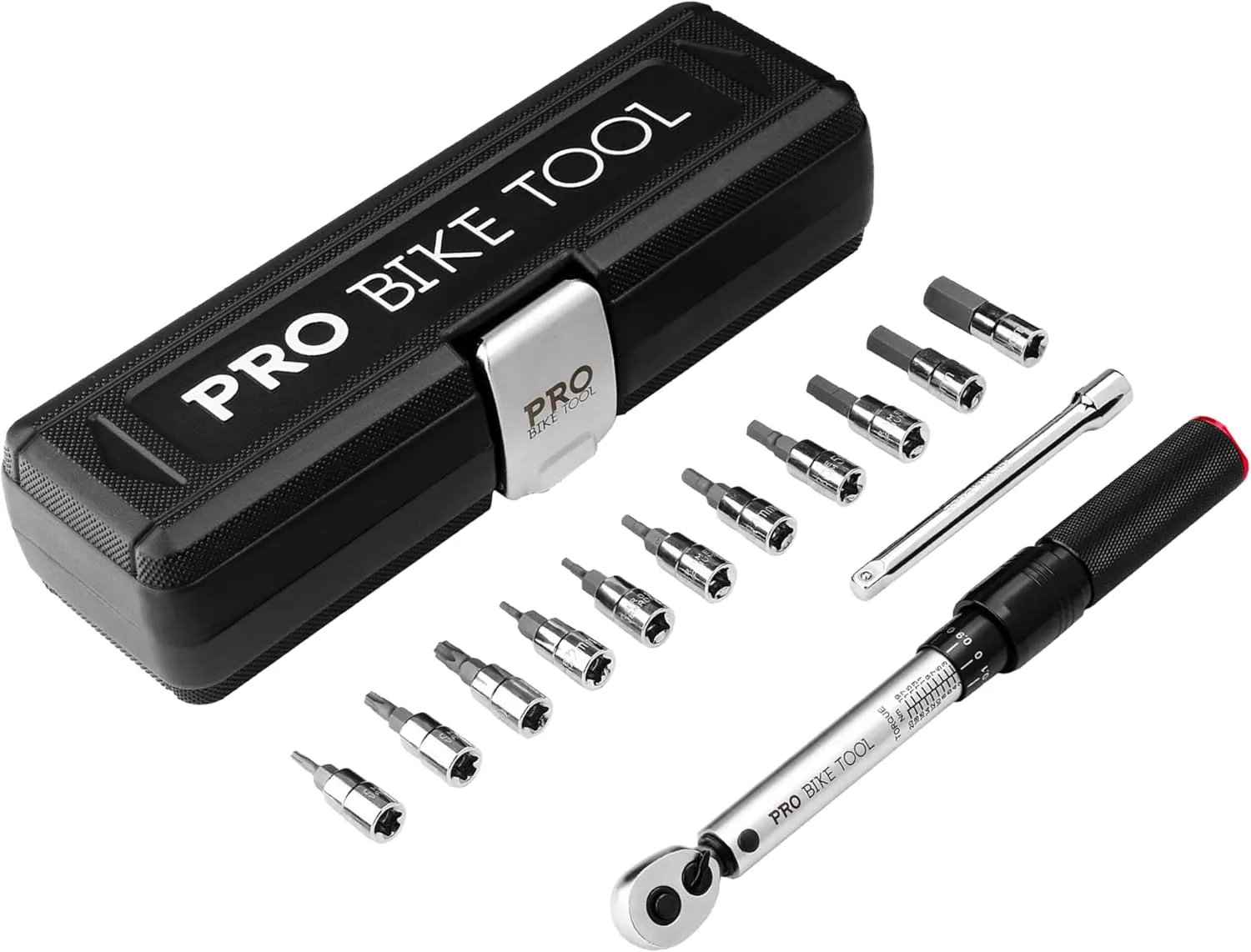 PRO BIKE TOOL Torque Wrench Set for Bikes - High-Precision 1/4 Torque Wrench with Adjustable Torque Range 2 to 20 Nm - Complete Tool Set with Allen and Torx Bits - Durable, Compact Case
