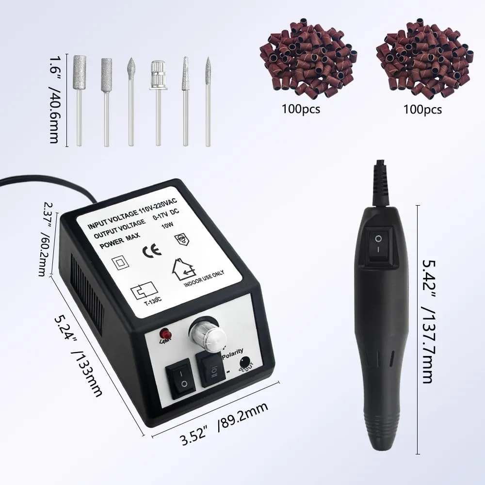 Professional Electric Nail Drill Machine Nail Clippers Set Nail Filer Electric and Nail Cutter for Acrylic Gel Nails Nails File Manicure Set with 206 PCS Sanding Bands Work for Home and Salon (Black)