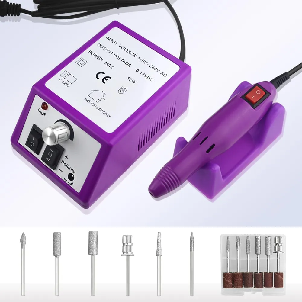Professional Electric Nail Drill Machine Nail Clippers Set Nail Filer Electric and Nail Cutter for Acrylic Gel Nails Nails File Manicure Set with 206 PCS Sanding Bands Work for Home and Salon (PURPLE)