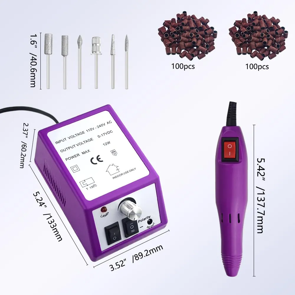 Professional Electric Nail Drill Machine Nail Clippers Set Nail Filer Electric and Nail Cutter for Acrylic Gel Nails Nails File Manicure Set with 206 PCS Sanding Bands Work for Home and Salon (PURPLE)