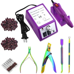 Professional Electric Nail Drill Machine Nail Clippers Set Nail Filer Electric and Nail Cutter for Acrylic Gel Nails Nails File Manicure Set with 206 PCS Sanding Bands Work for Home and Salon (PURPLE)