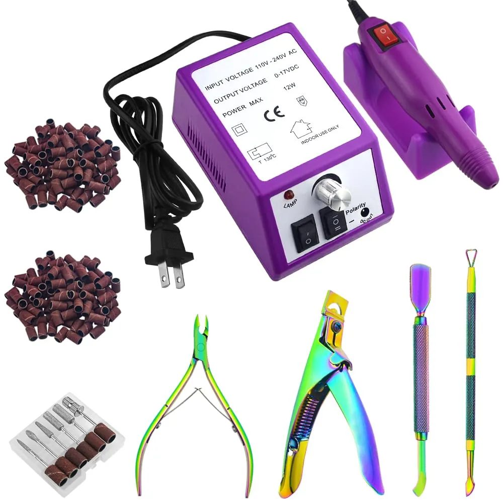Professional Electric Nail Drill Machine Nail Clippers Set Nail Filer Electric and Nail Cutter for Acrylic Gel Nails Nails File Manicure Set with 206 PCS Sanding Bands Work for Home and Salon (PURPLE)