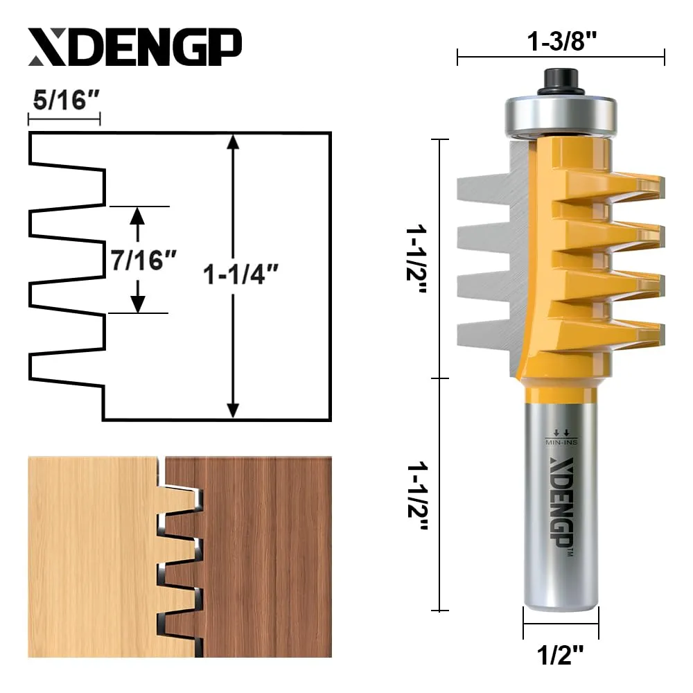 Professional Finger Joint Router Bit 1/2" Shank, Reversible Finger Glue Joint Router Bit for Woodworking, Finger Joint Bit, Joinery Router Bit for DIY Door Table Cabinet Shelve Furniture