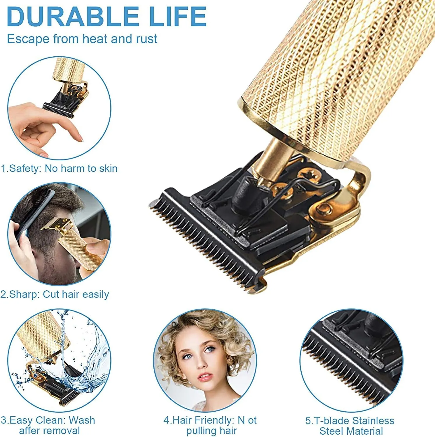 Professional Hair Clippers for Men Electric Haircut Kit Hair Trimmer Grooming Waterproof Rechargeable Close Cutting T Blade Trimmer USB Rechargeable Clippers for Hair Cutting with Guide Combs