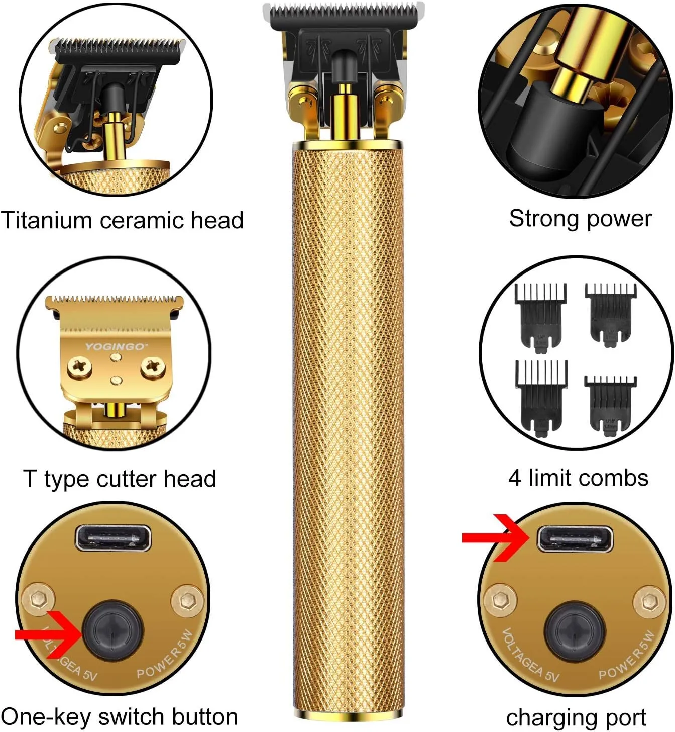 Professional Hair Clippers for Men Electric Haircut Kit Hair Trimmer Grooming Waterproof Rechargeable Close Cutting T Blade Trimmer USB Rechargeable Clippers for Hair Cutting with Guide Combs