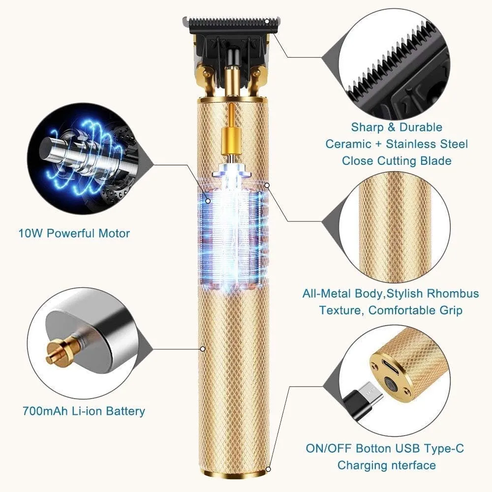 Professional Hair Clippers for Men Electric Haircut Kit Hair Trimmer Grooming Waterproof Rechargeable Close Cutting T Blade Trimmer USB Rechargeable Clippers for Hair Cutting with Guide Combs