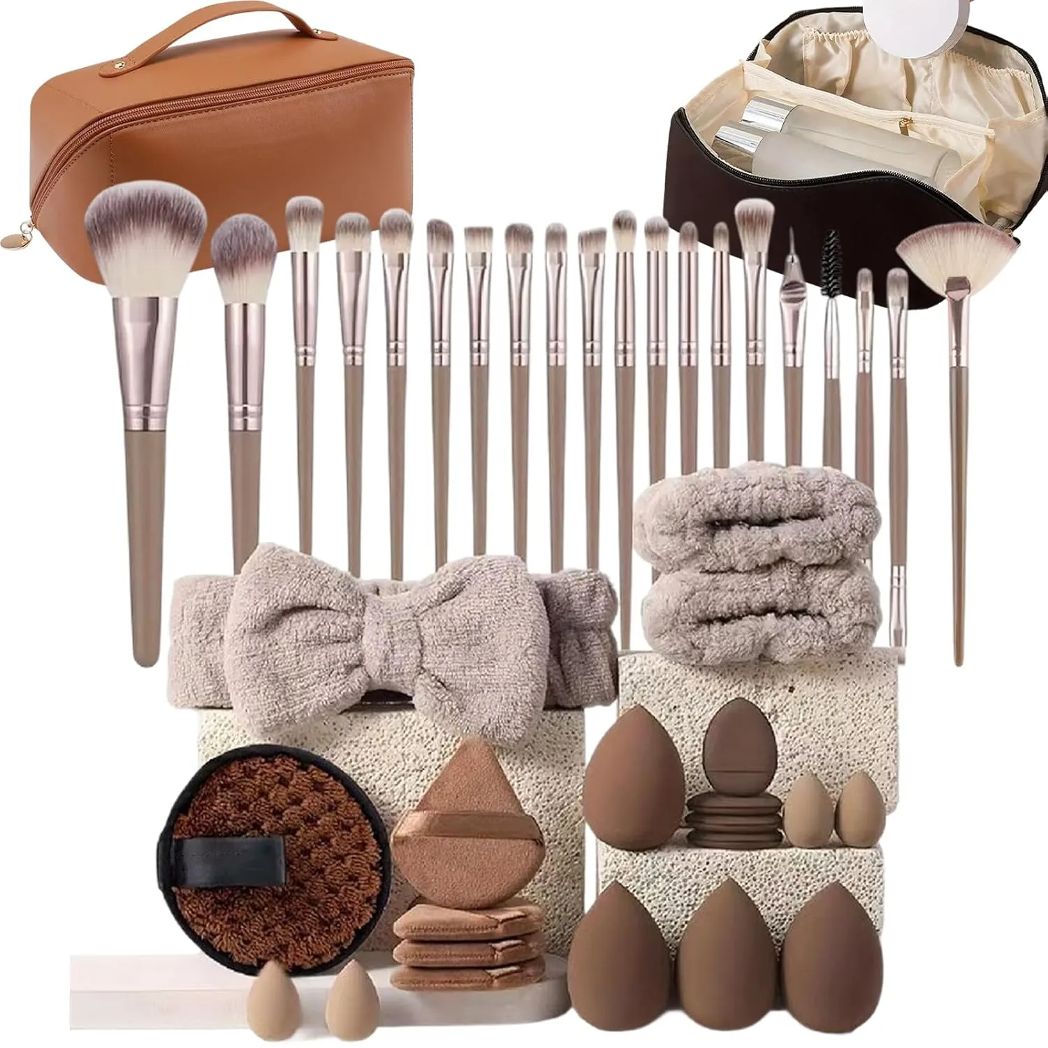Professional Makeup Tools Set, 40pc Makeup Brush Kit with Creamy White Cosmetic Bag