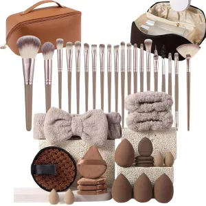 Professional Makeup Tools Set, 40pc Makeup Brush Kit with Creamy White Cosmetic Bag