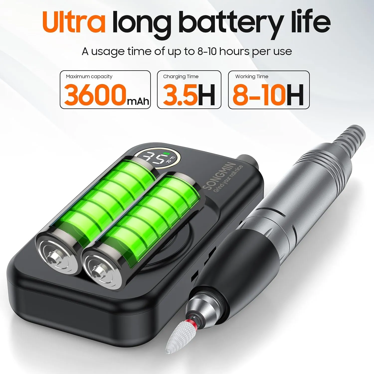 Professional Nail Drill 35000 RPM,SONGMIN Portable Cordless Efile with Bits Kit for Acrylic Nails Gel Polishing Removing,Rechargeable Electric Nail File Machine for Manicure,Pedicure Salon Home,Black