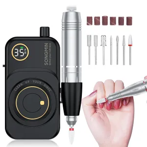 Professional Nail Drill 35000 RPM,SONGMIN Portable Cordless Efile with Bits Kit for Acrylic Nails Gel Polishing Removing,Rechargeable Electric Nail File Machine for Manicure,Pedicure Salon Home,Black