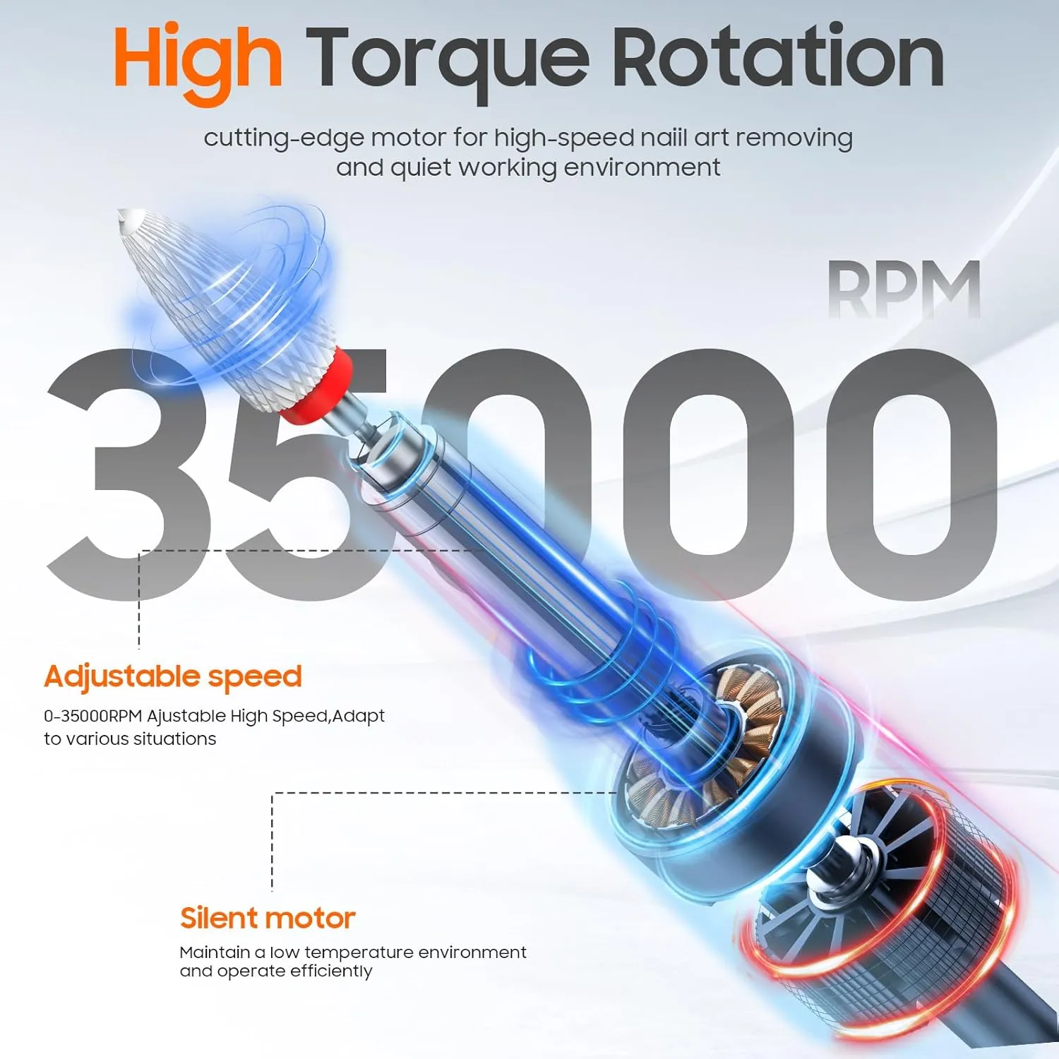 Professional Nail Drill 35000 RPM,SONGMIN Portable Cordless Efile with Bits Kit for Acrylic Nails Gel Polishing Removing,Rechargeable Electric Nail File Machine for Manicure,Pedicure Salon Home,Black