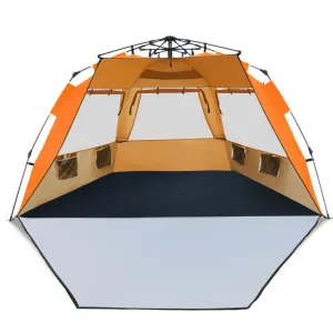 Professional title: "Portable Sun Shelter with UPF 50  Protection for 3-4 People - Easy Pop Up Beach Tent in Orange"