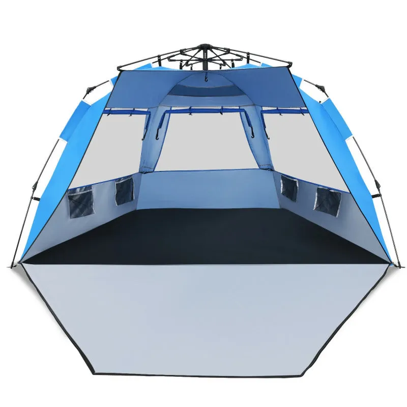 Professional title: "Portable Sun Shelter with UPF 50  Protection for 3-4 People - Easy Pop Up Beach Tent in Orange"