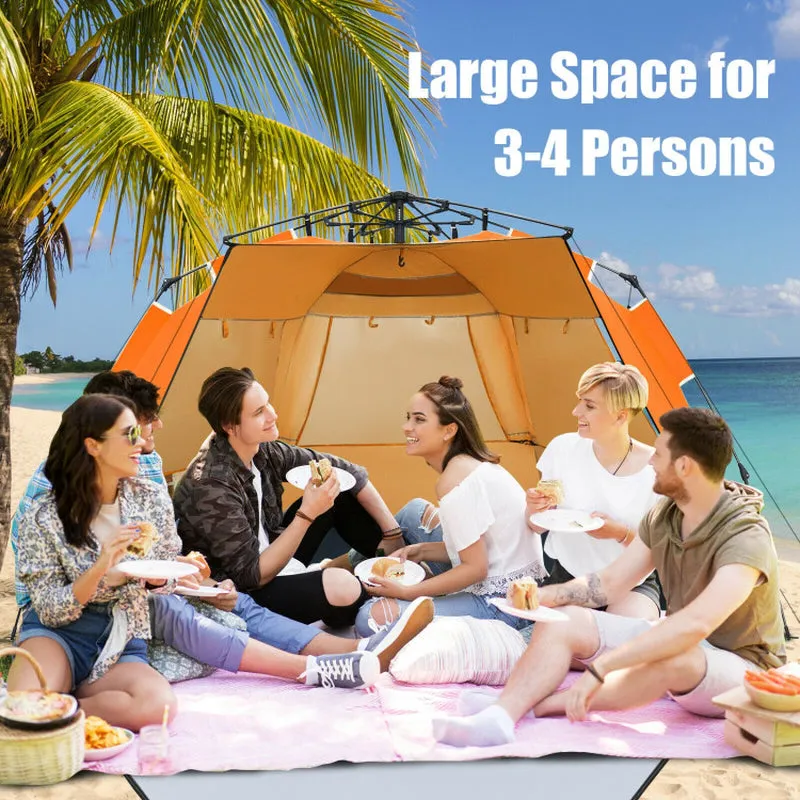 Professional title: "Portable Sun Shelter with UPF 50  Protection for 3-4 People - Easy Pop Up Beach Tent in Orange"