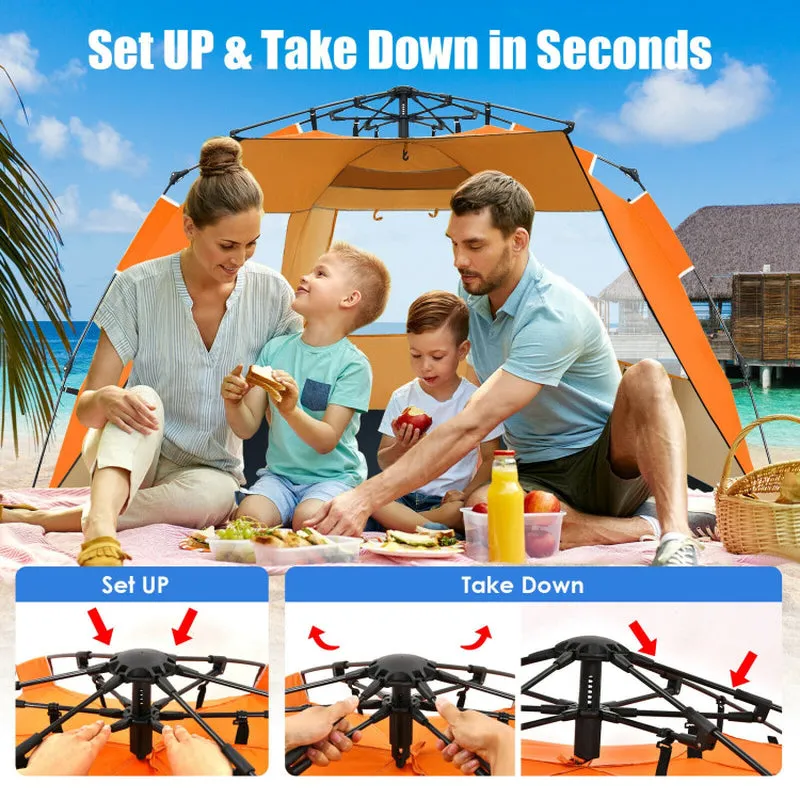 Professional title: "Portable Sun Shelter with UPF 50  Protection for 3-4 People - Easy Pop Up Beach Tent in Orange"