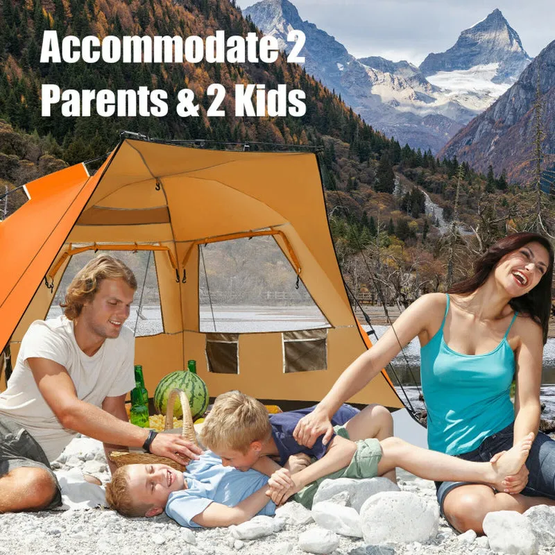 Professional title: "Portable Sun Shelter with UPF 50  Protection for 3-4 People - Easy Pop Up Beach Tent in Orange"