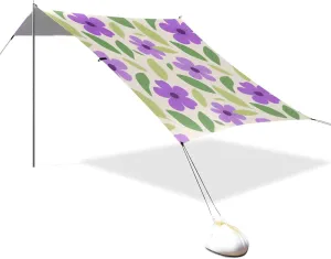 Purple Flowers Simple Designed UPF50  Protection Stable Beach Tent Lightweight Large Portable Sun Shelter with Sand Pockets for Backyard and Camping carpas para el sol