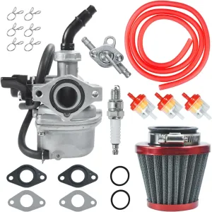 PZ19 Carburetor Carb Air Filter Fuel Line Kit for 50cc 70cc 90cc 110cc 125cc Tao Tao GK110 Baja SSR Apollo Coolster Chinese Kids Four Wheeler ATV Go Kart CRF50 XL70 Dirt Pit Bike Motor (RED)